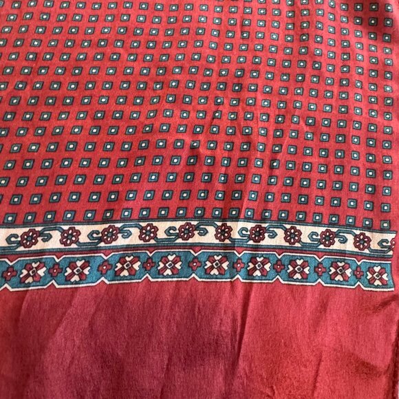 Vintage The Specialty House Red Silk Scarf With Geometric & Floral Patterns - Picture 2 of 6